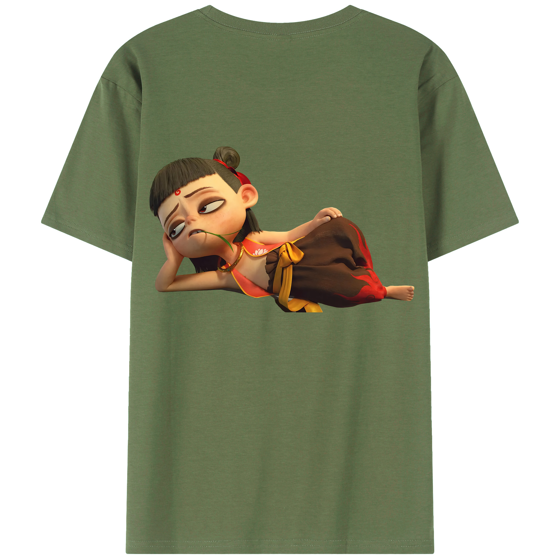 （画像用） Ne Zha 2 ナタ 魔童の大暴れ 綿100％ メンズ半袖Tシャツ（バックプリント） 通気性